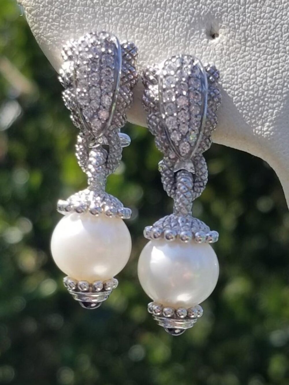 Judith Ripka Sterling Silver CZ Rhinestone Pearl Garnet Dangle Earrings - Picture 4 of 8
